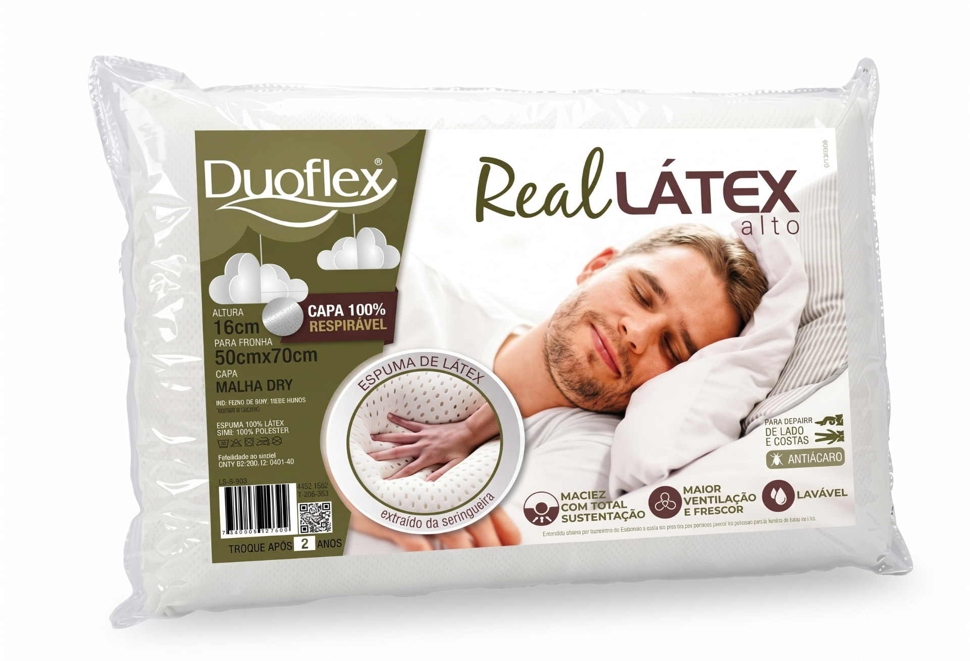 Travesseiro Real Látex Alto Duoflex 50x70x16
