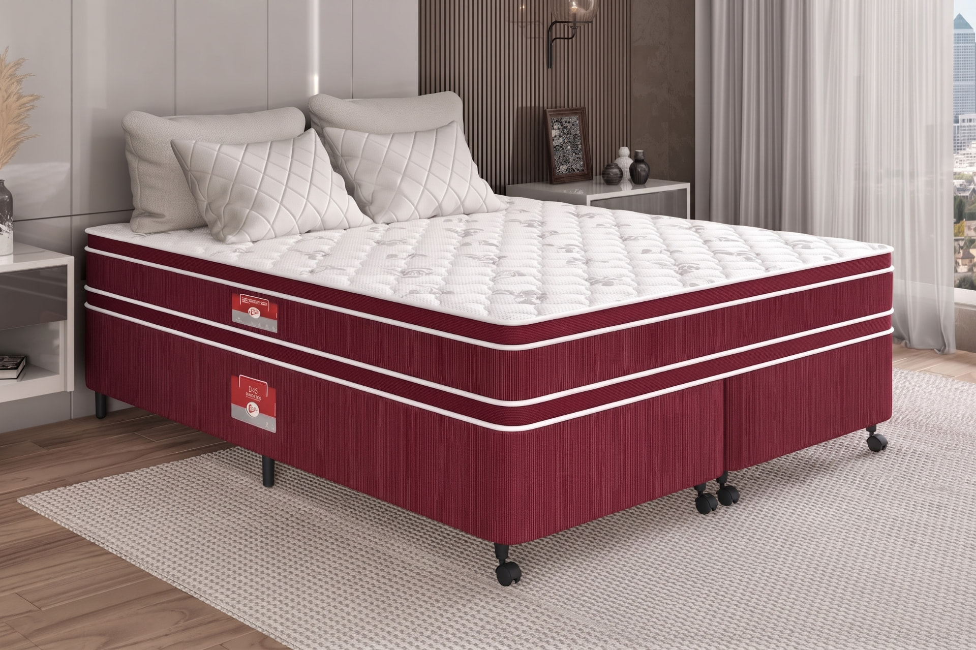 Cama Box + Colchão Castor Red & White D33 Double Face