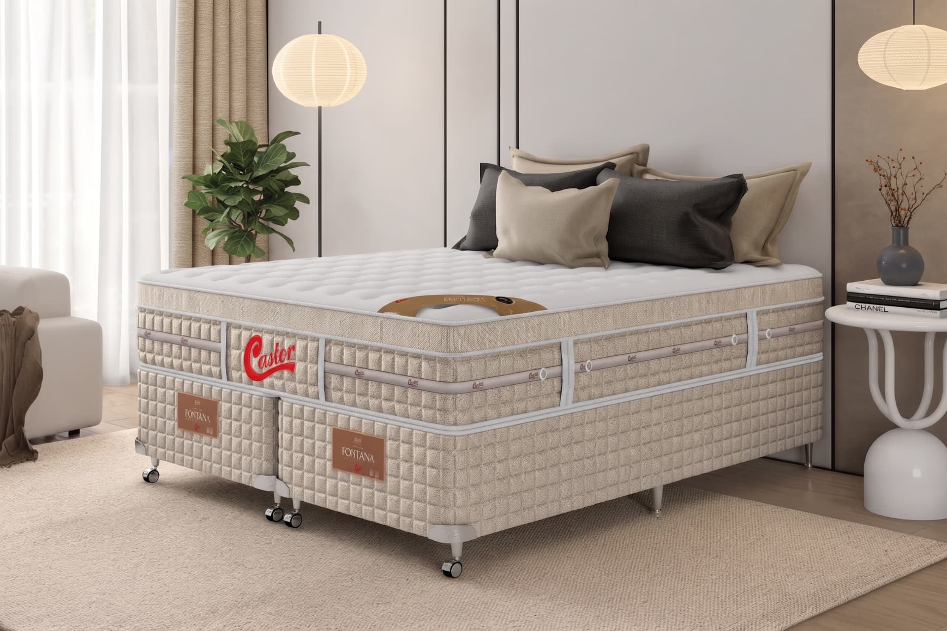 Cama Box + Colchão Castor Casal Fontana Euro One Face