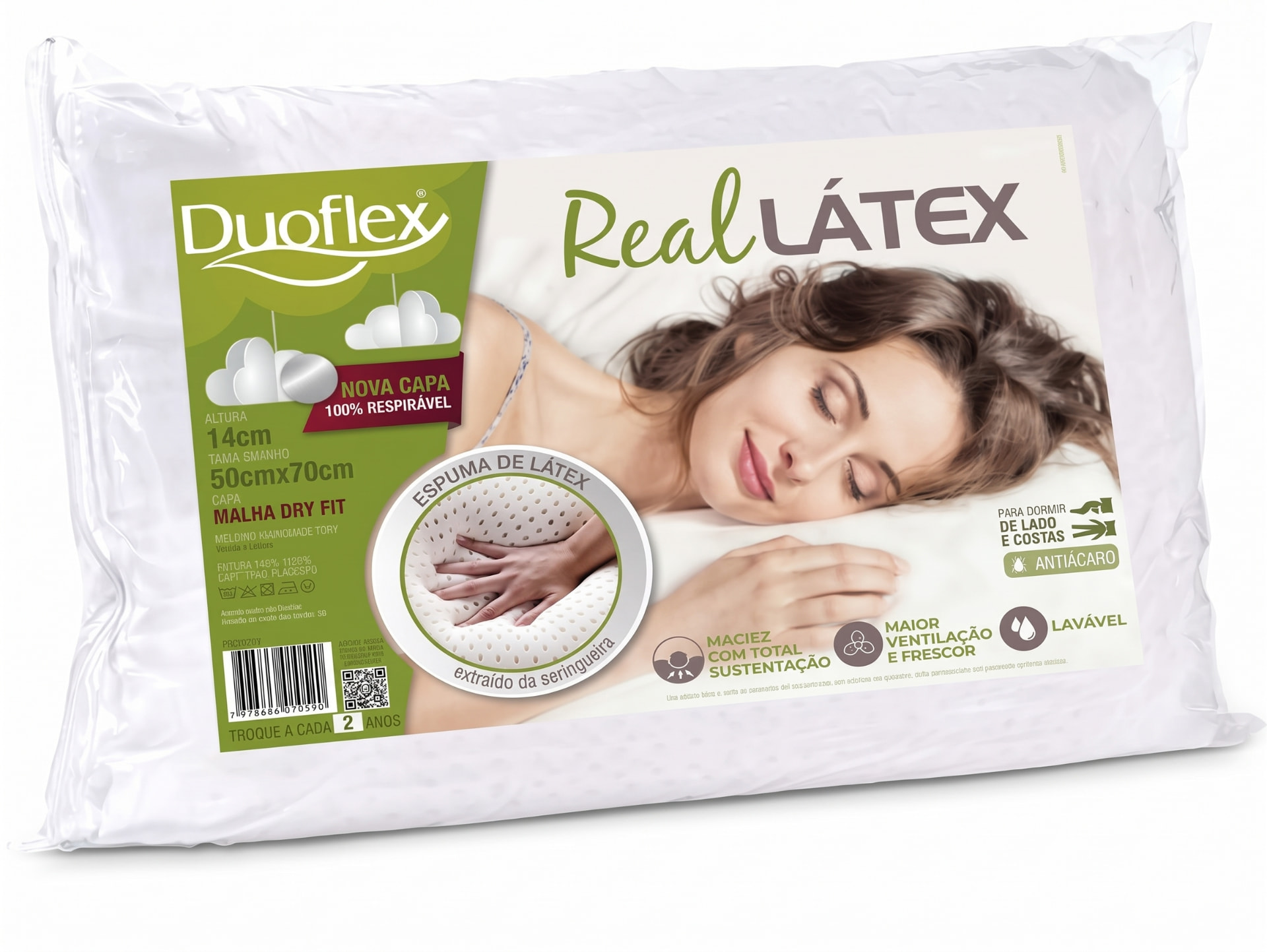 Travesseiro Real Látex Duoflex 50x70x14